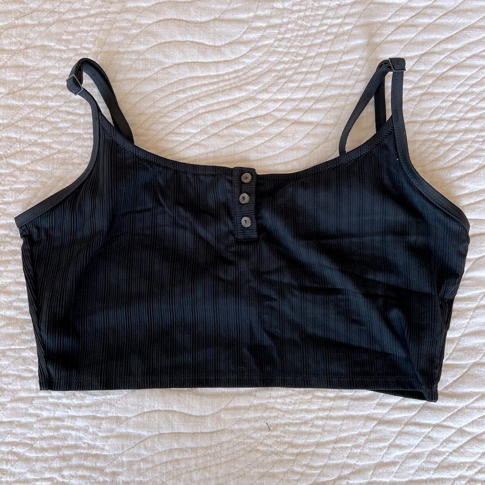 Aerie Black Ribbed Swim Camisole